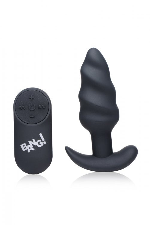 BANG! 21X VIBRATING SILICONE SWIRL BUTT PLUG W/ REMOTE BLACK