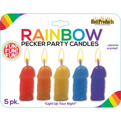 RAINBOW PECKER PARTY CANDLES 5PK