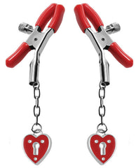 MASTER SERIES CHARMED HEART PADLOCK NIPPLE CLAMPS