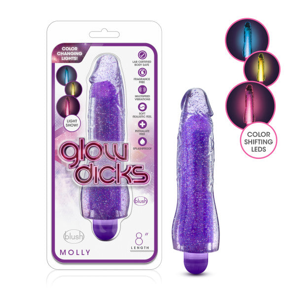 GLOW DICKS MOLLY GLITTER VIBRATOR PURPLE