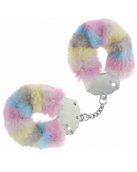 OUCH! HEAVY DUTY FLUFFY HANDCUFFS - MULTICOLOR
