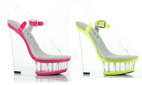Shana 6" Clear And Neon Wedge With Ankle Strap
