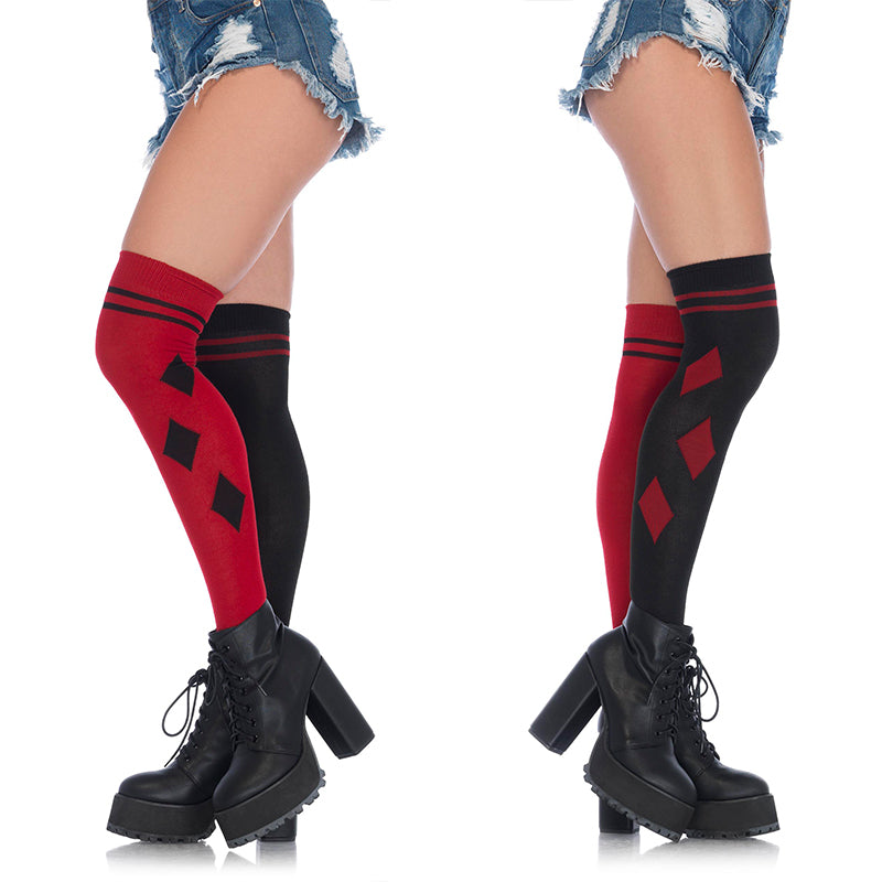 HARLEQUIN DUAL COLOR OVER THE KNEE SOCKS O/S