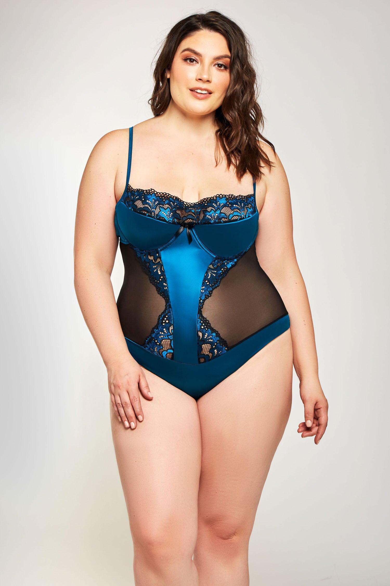 Satin Mesh & Lace Teddy Teal