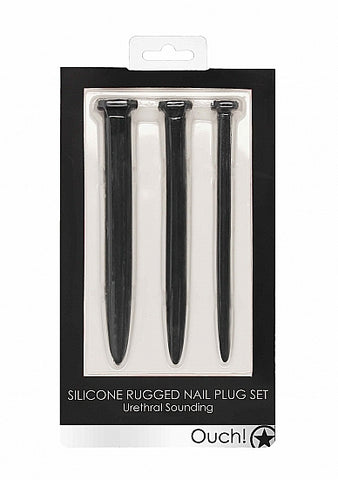 SILICONE RUGGED NAIL PLUG SET URETHRAL SOUNDING BLACK